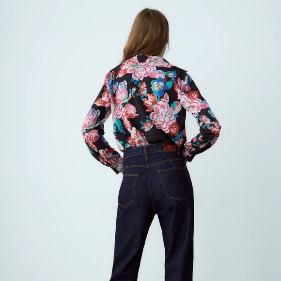 Zara black pink floral blouse shirt top S SM Small - Picture 16 of 16